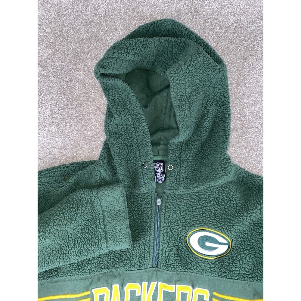 NFL Apparel Green Bay Packers Sherpa Jacket Mens Large Hoodie NFL Pockets Read